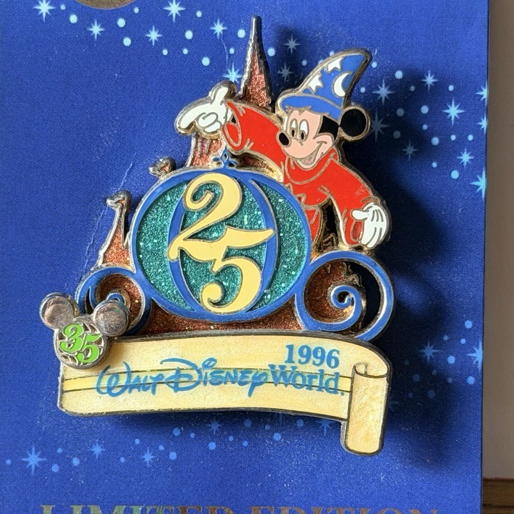 Disney Parks Pin 35 Years MAGICAL MILESTONE '96 25th Pink Castle Sorcerer Mickey